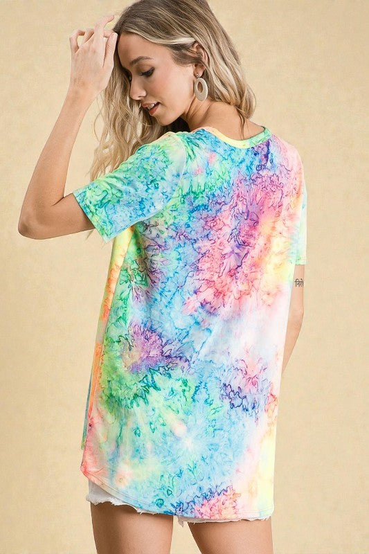 Aqua & Rainbow V-Neck Tunic Tee