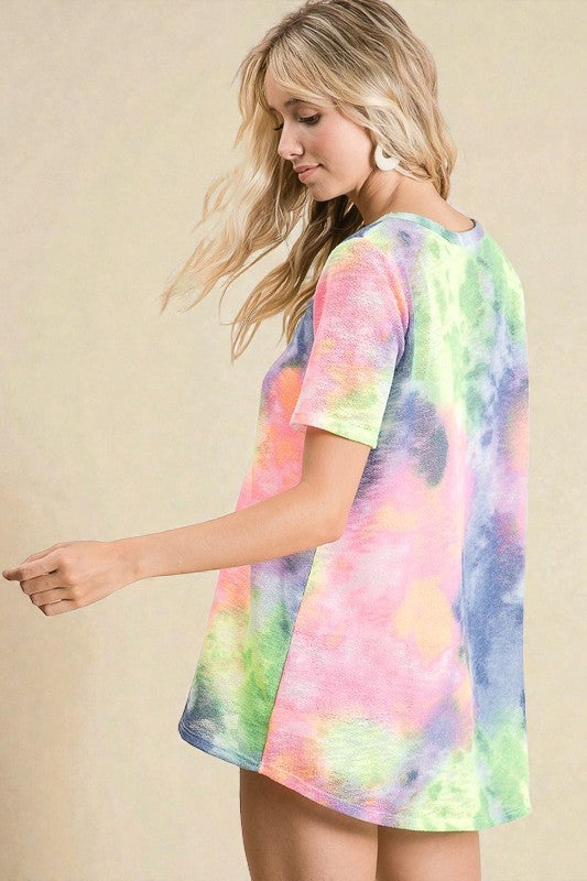 Pastel Tie Dye V-Neck Knit Top