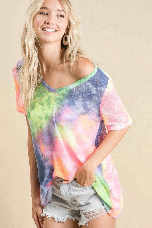 Pastel Tie Dye V-Neck Knit Top