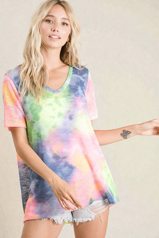 Pastel Tie Dye V-Neck Knit Top