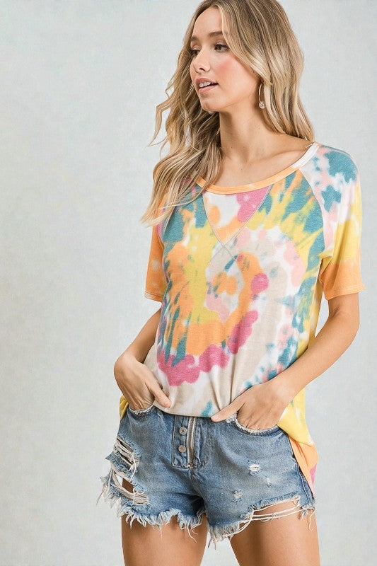 Sunburst Multi Tie Dye Short Sleeve Top