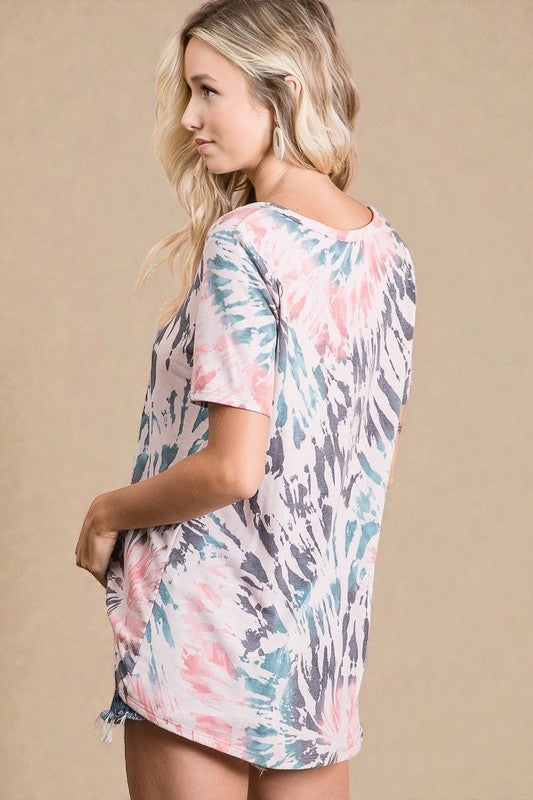 Ivory & Charcoal Tie-Dye Scoop Neck Tee