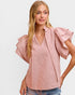 Rose Stripe Ruffle Sleeve Blouse