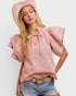 Rose Stripe Ruffle Sleeve Blouse
