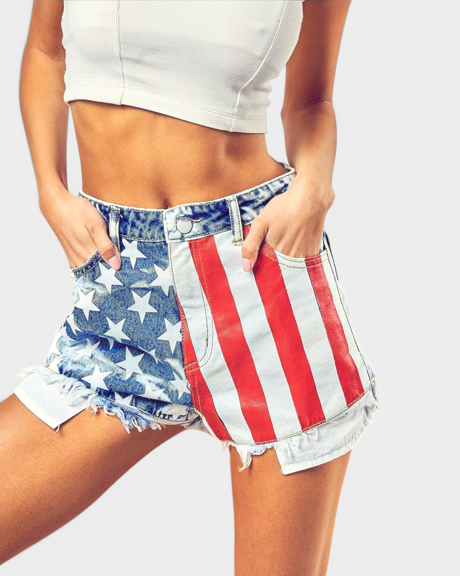 American Flag Distressed Denim Shorts