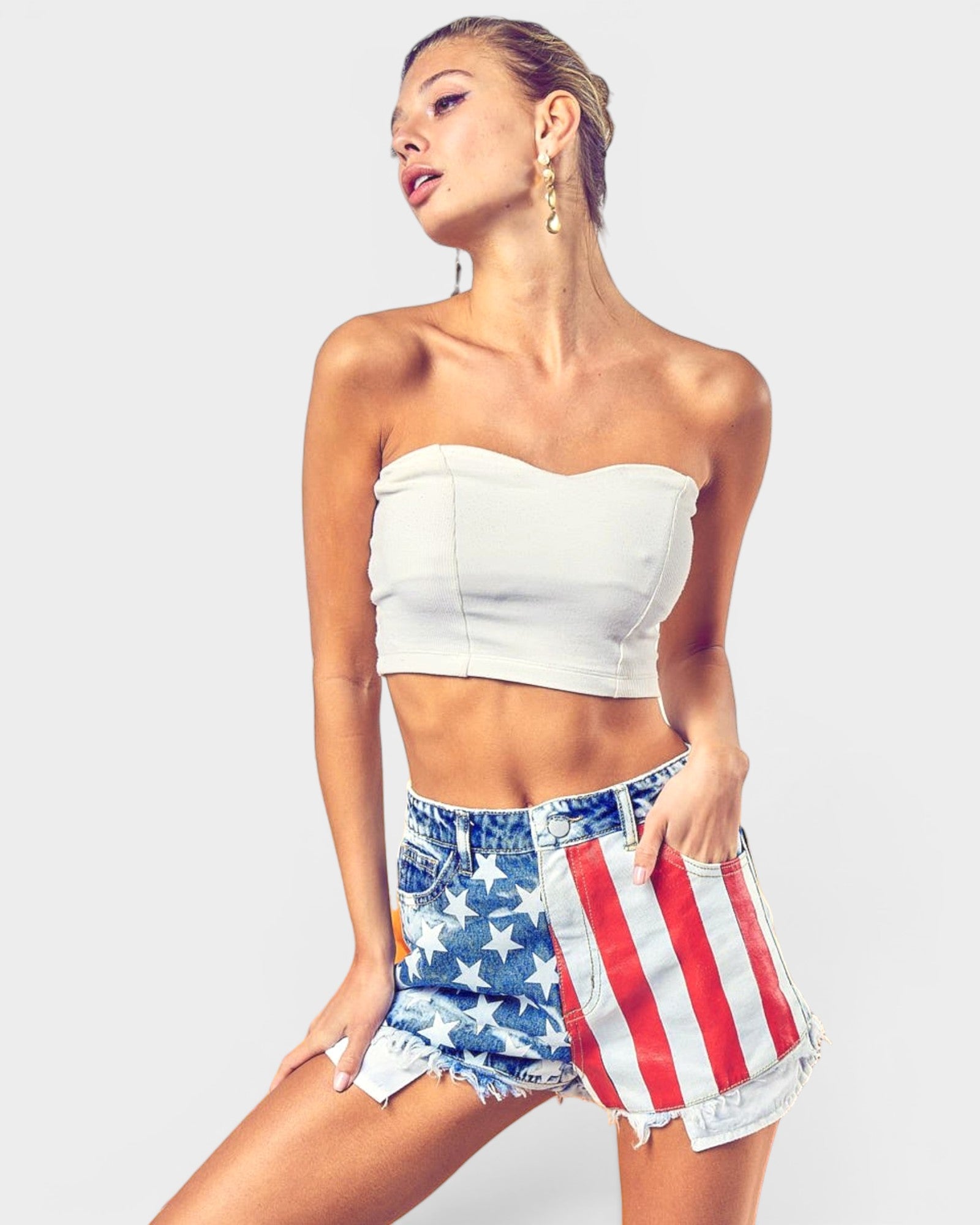 American Flag Distressed Denim Shorts