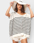 Blusa de manga corta a rayas con escote en V en color negro