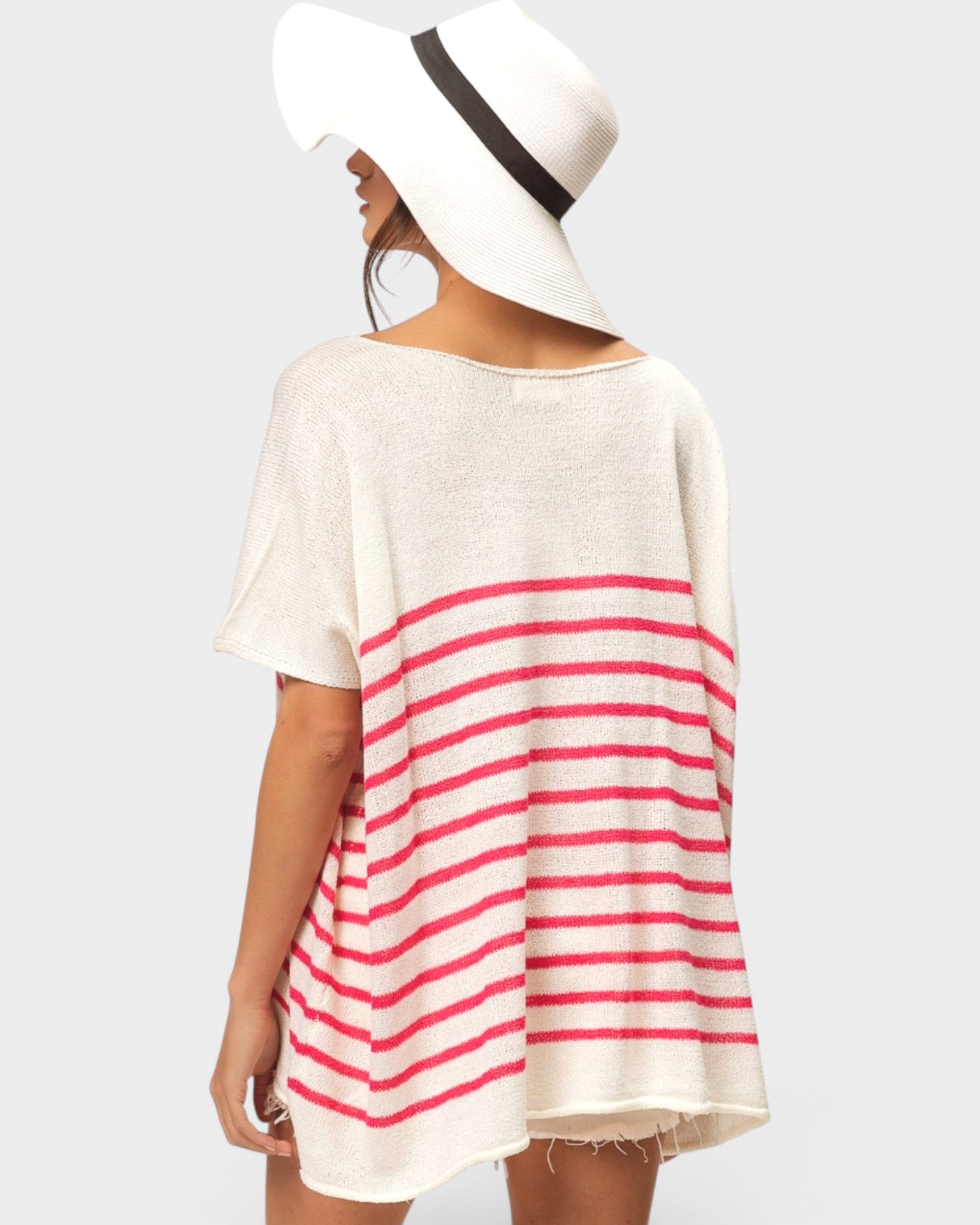 Fuchsia Striped Oversized Knit Top