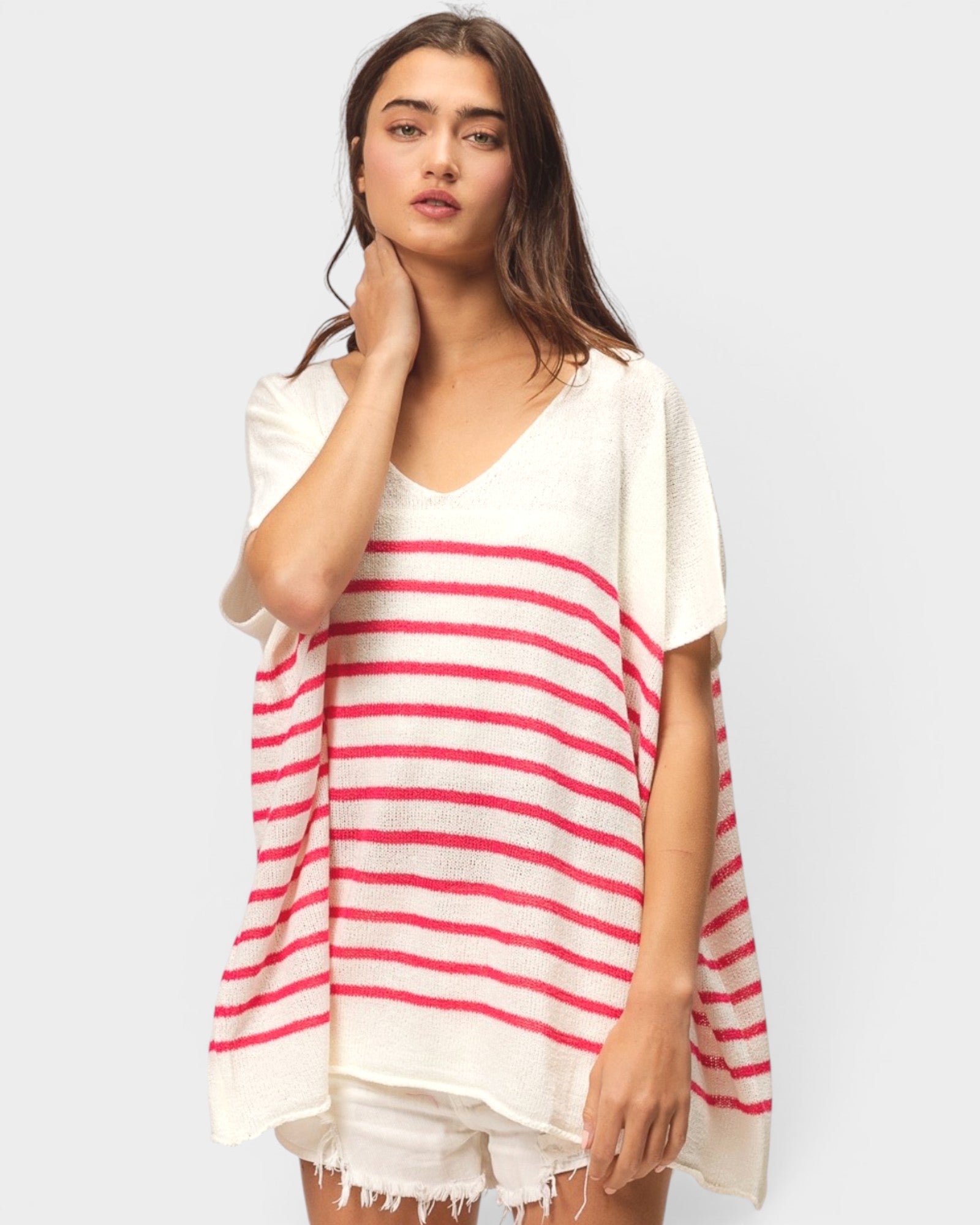 Fuchsia Striped Oversized Knit Top