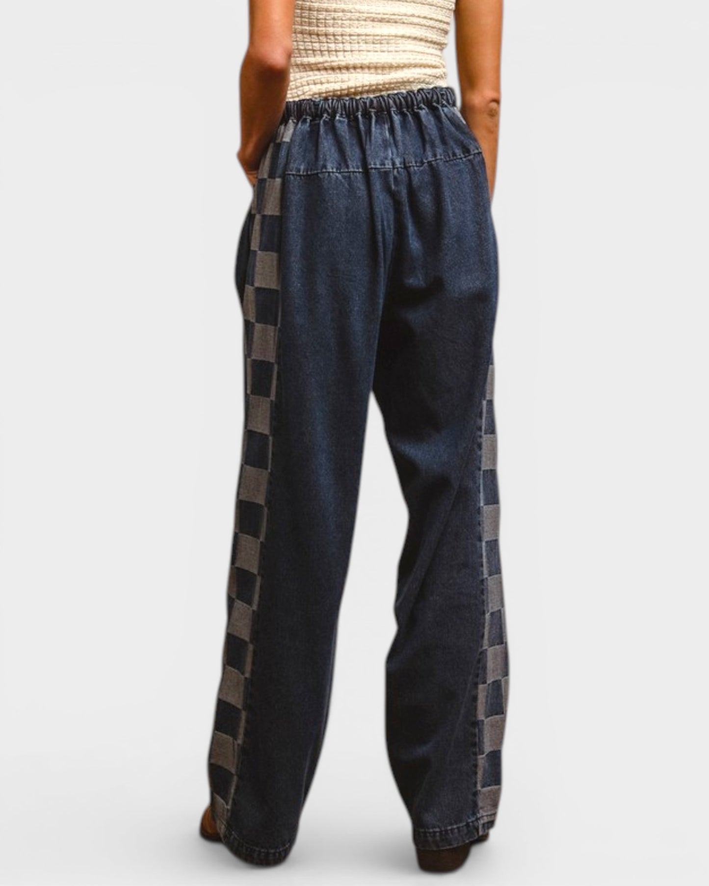 Dark Wash Checkered Side Panel Jeans