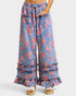 Denim Floral Ruffle Wide Leg Pants