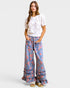 Denim Floral Ruffle Wide Leg Pants