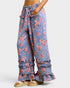 Denim Floral Ruffle Wide Leg Pants