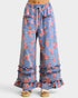 Denim Floral Ruffle Wide Leg Pants