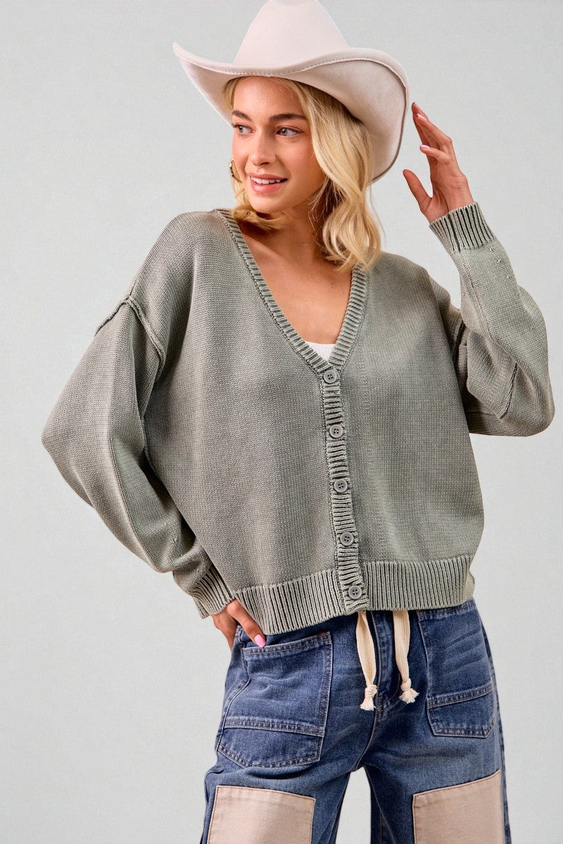 Sage Button Front Cardigan