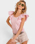 Blush Pink Ruffle Sleeve Ribbed Top