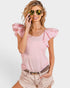 Blush Pink Ruffle Sleeve Ribbed Top
