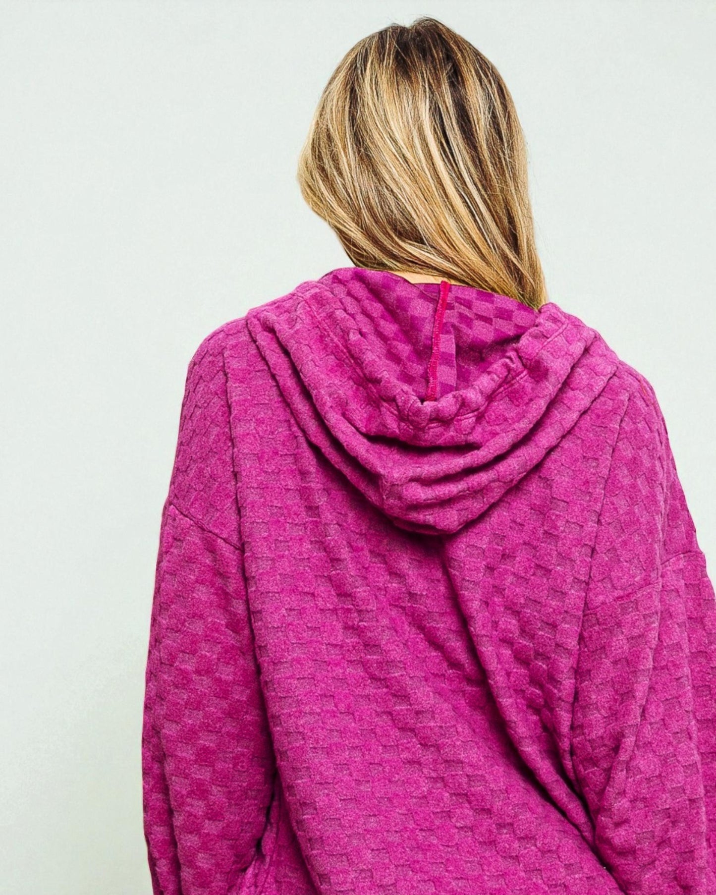 Magenta Textured Drawstring Hoodie