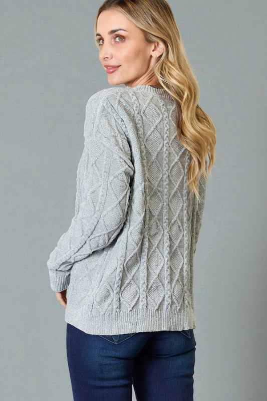 Light Gray Textured Cable Knit Sweater