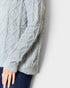 Gray cable knit sweater on a white background