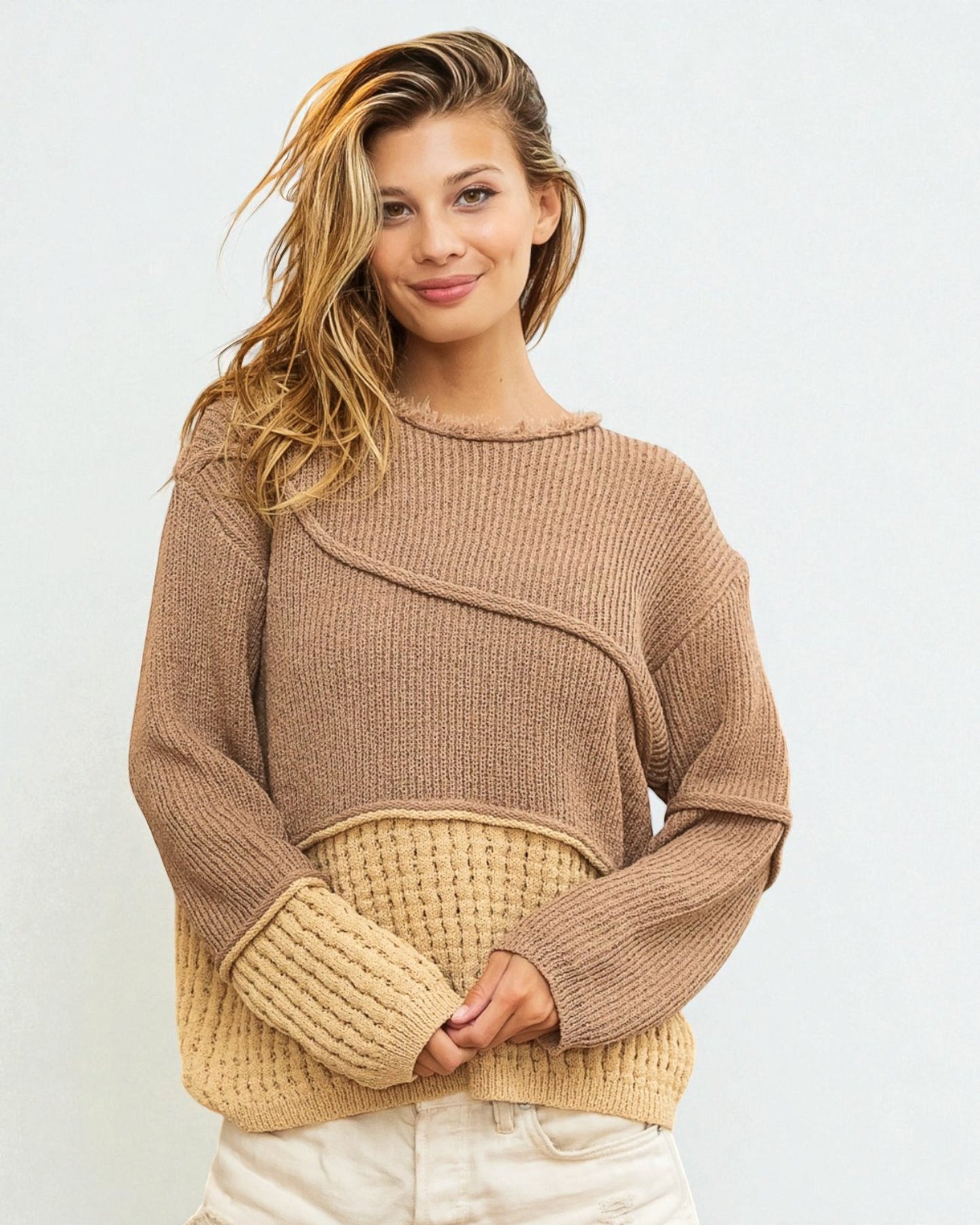 Mocha & Camel Textured Knit Sweater