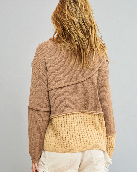 Mocha & Camel Textured Knit Sweater
