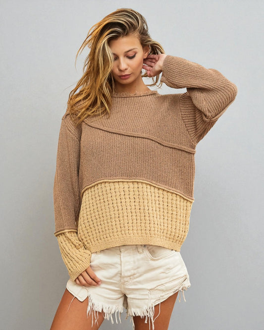 Mocha & Camel Textured Knit Sweater