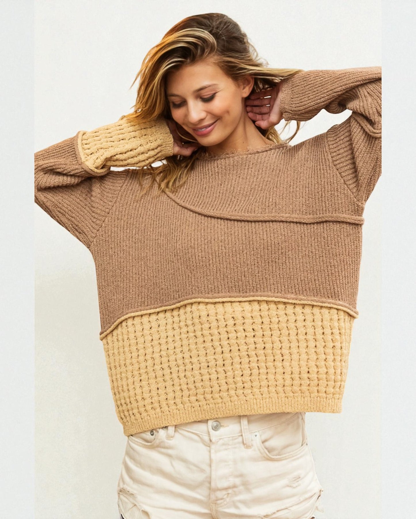 Mocha & Camel Textured Knit Sweater