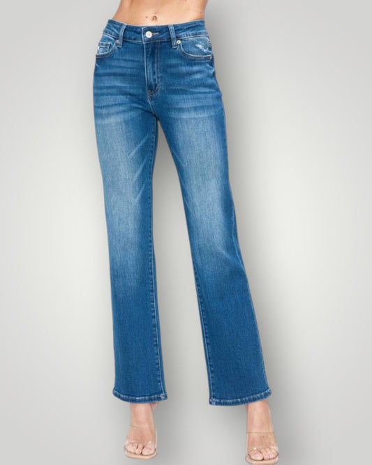 Medium Wash High Rise Straight Leg Jeans