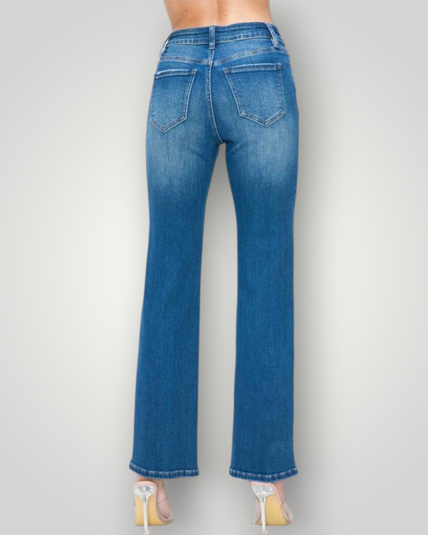 Medium Wash High Rise Straight Leg Jeans