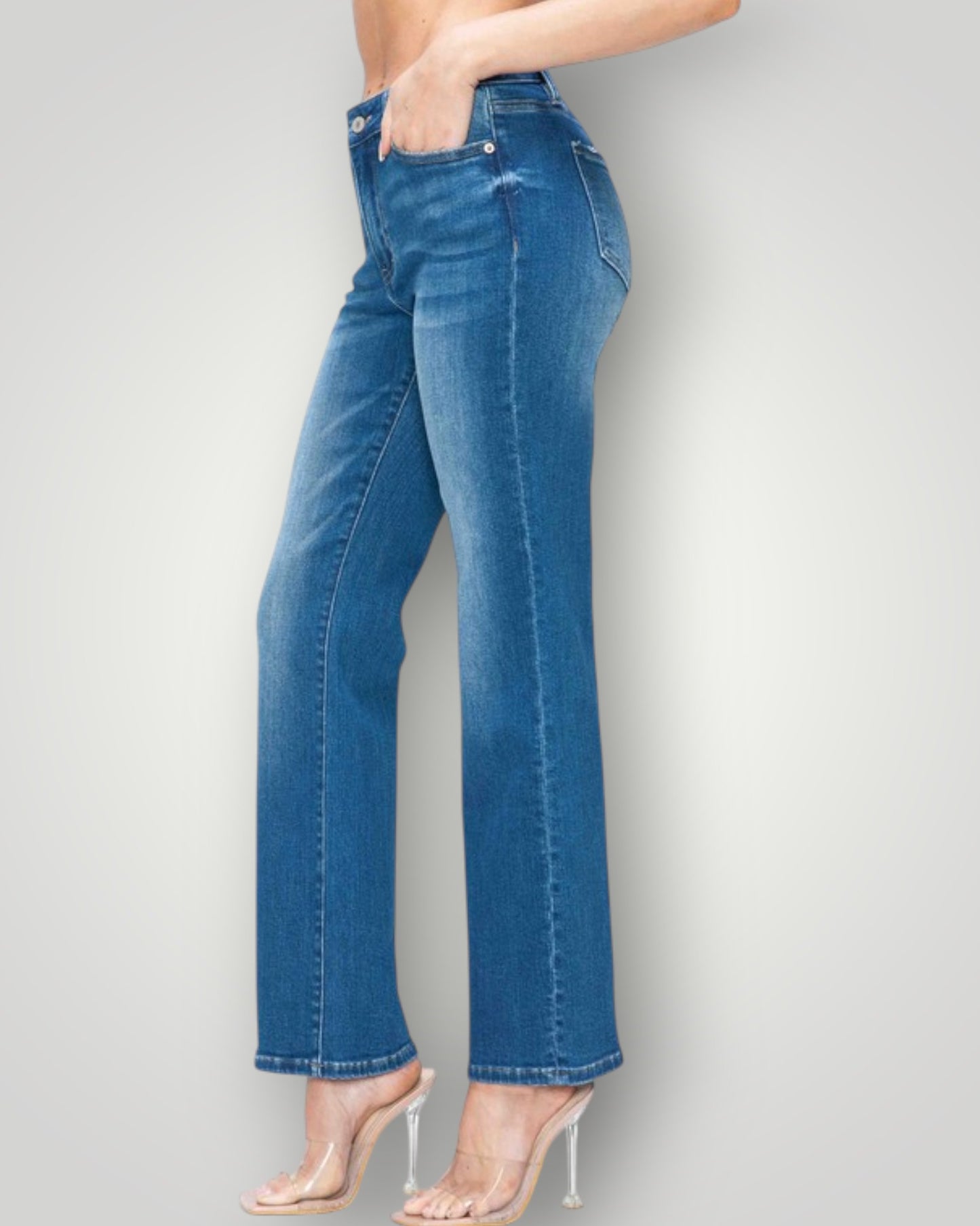 Medium Wash High Rise Straight Leg Jeans