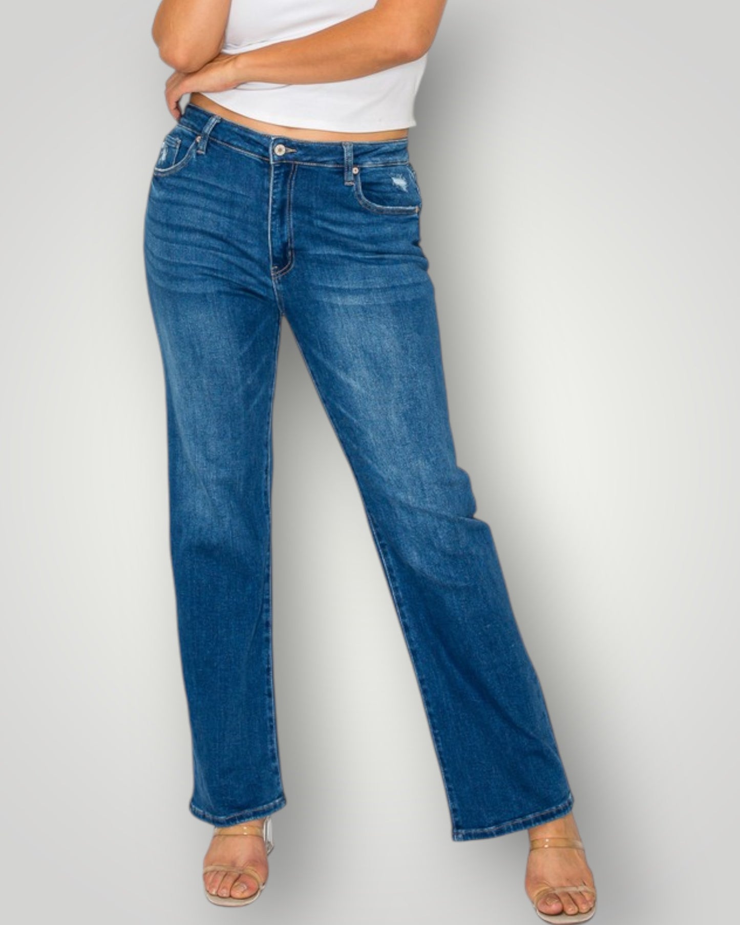 Medium Wash High Rise Straight Leg Jeans