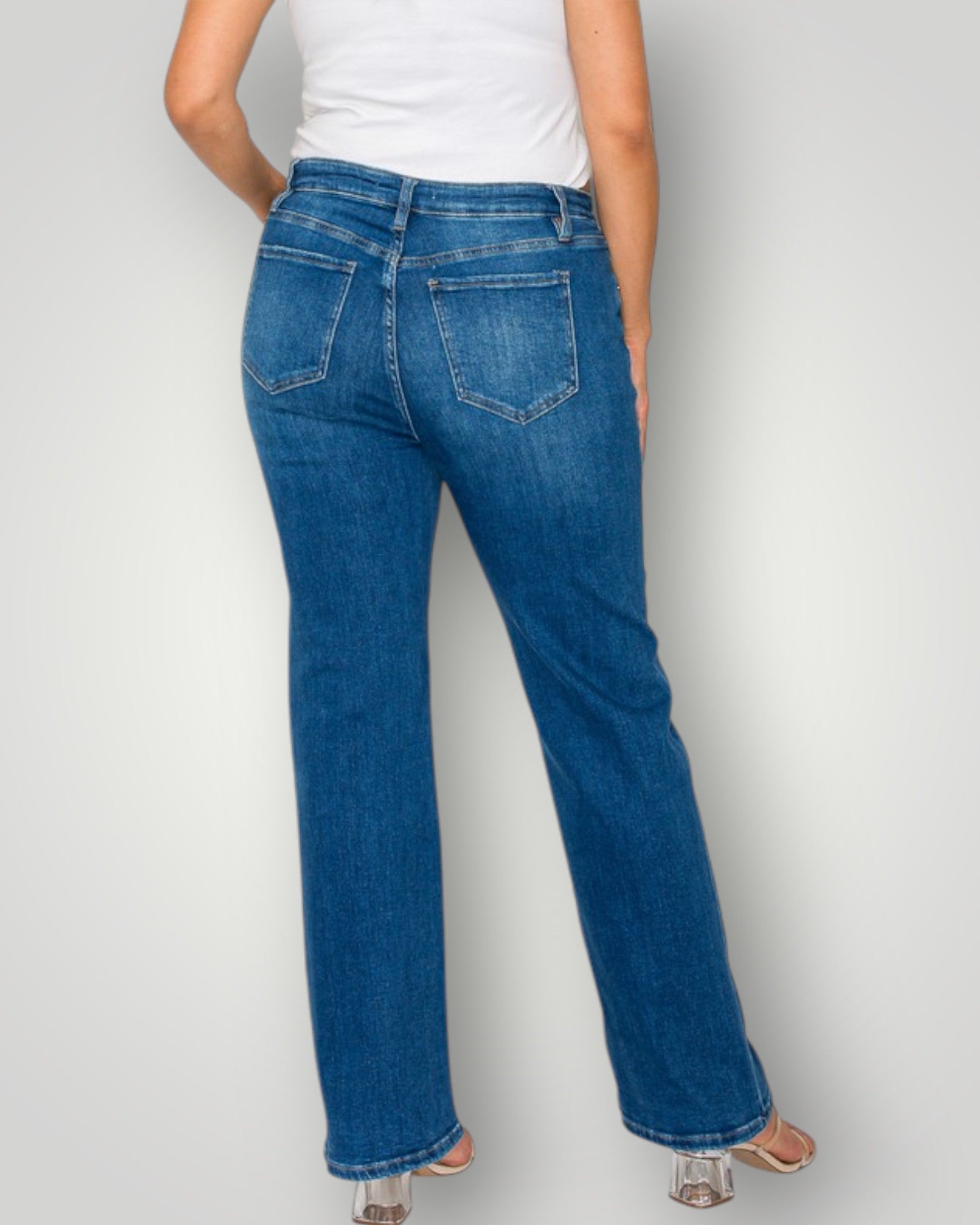 Medium Wash High Rise Straight Leg Jeans