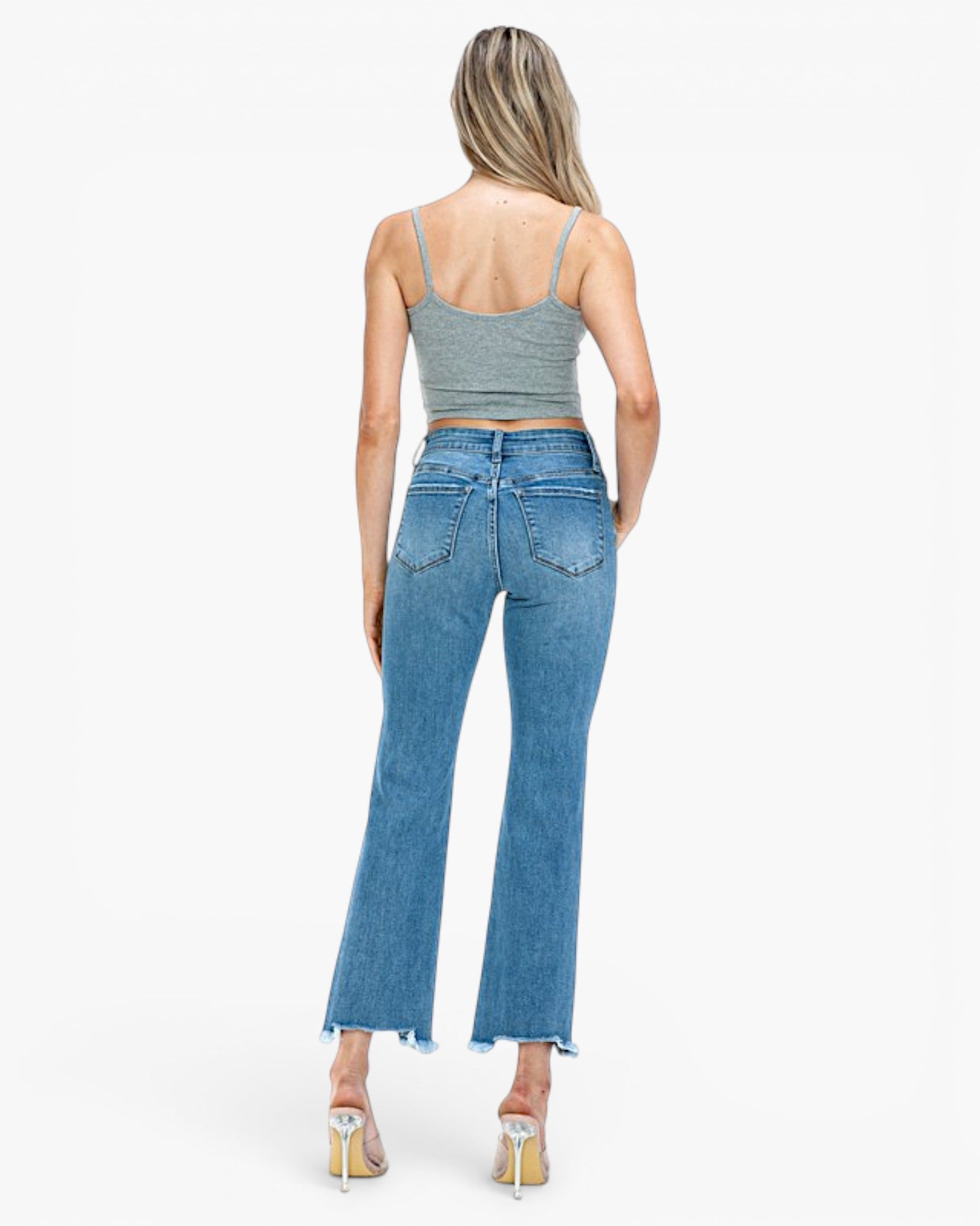Medium Wash Mid Rise Crop Flare Jeans