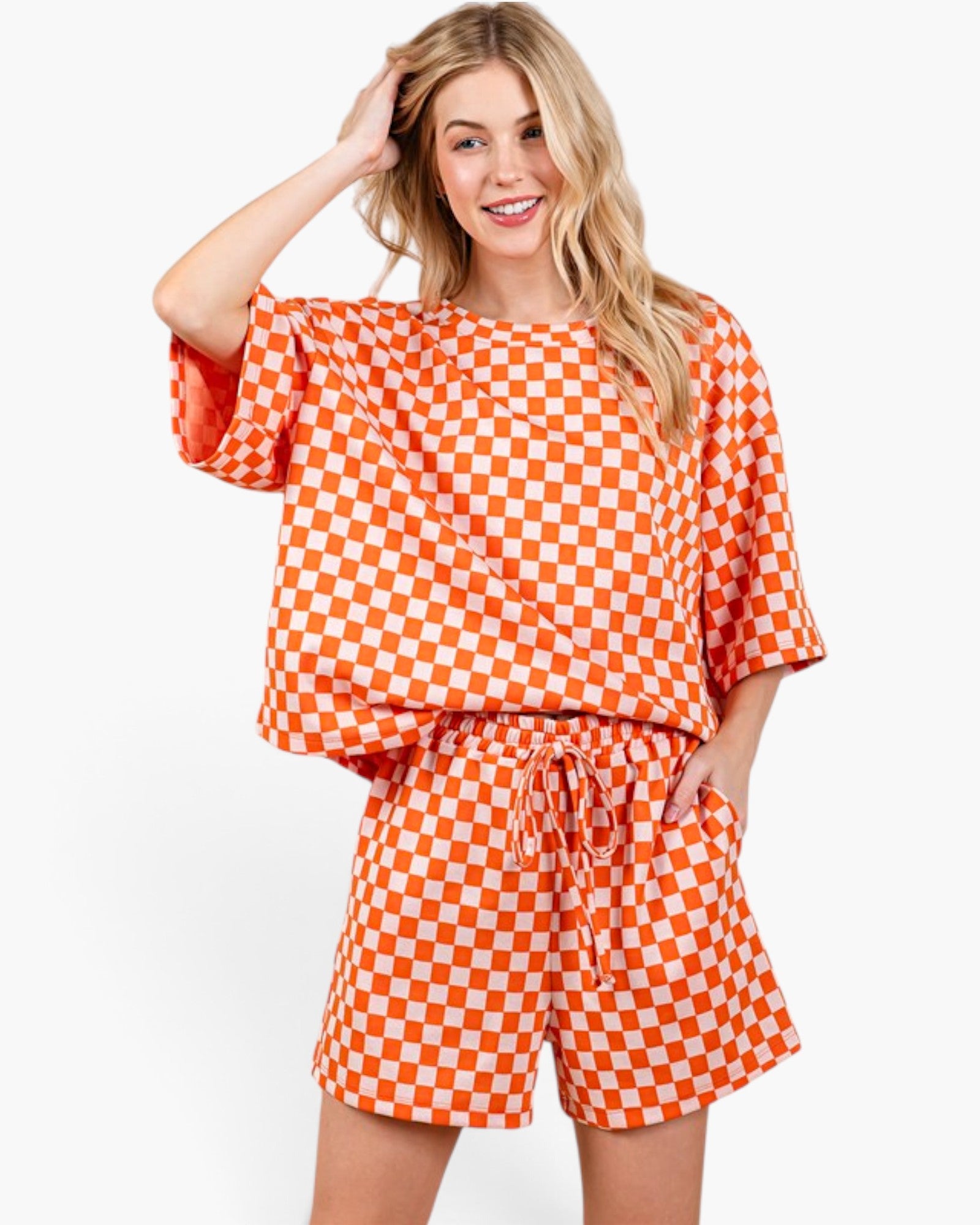 Orange Checkerboard Top and Shorts Set