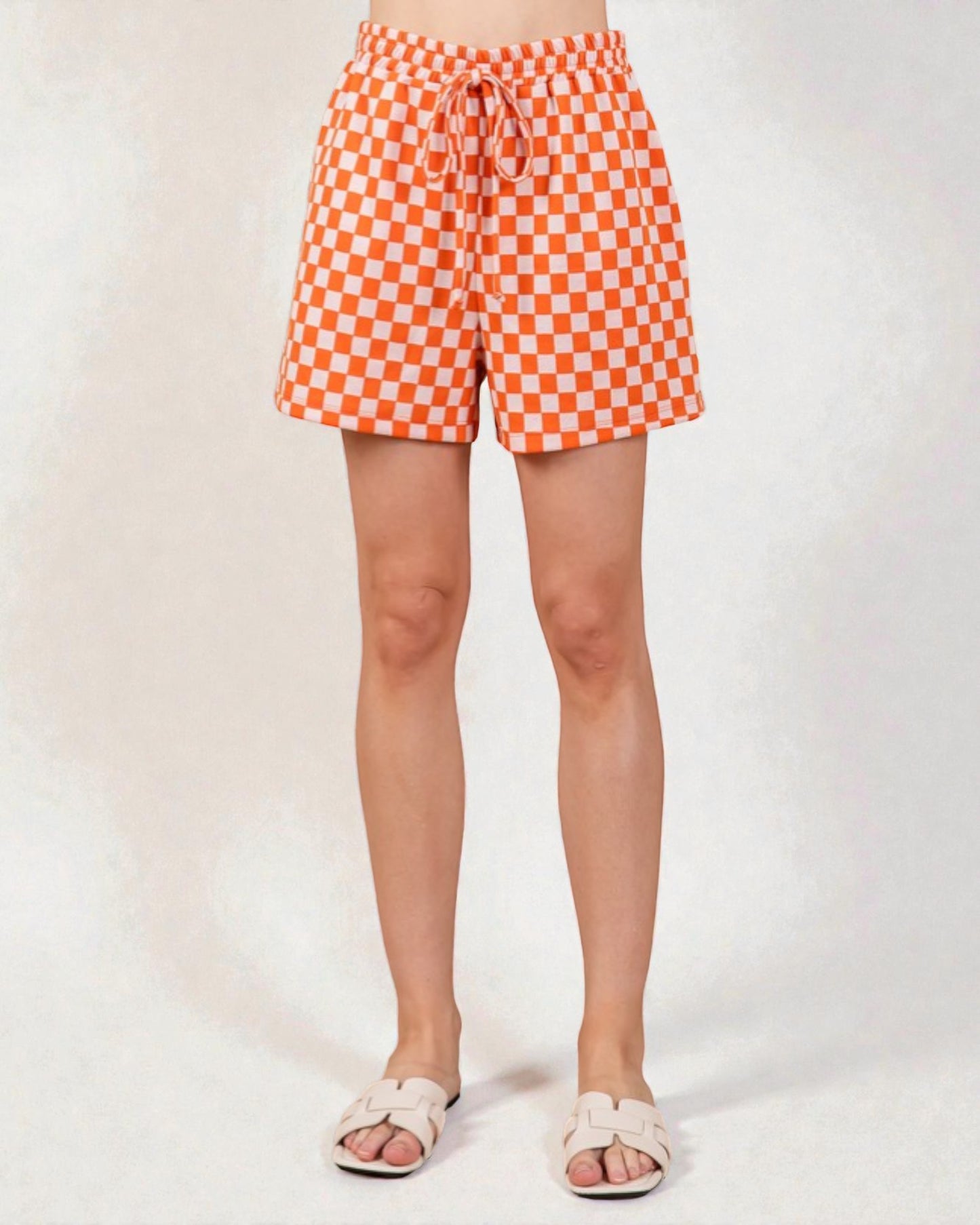 Orange Checkered Top and Shorts Set