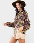 Black Floral Ruffle Tie-Neck Blouse