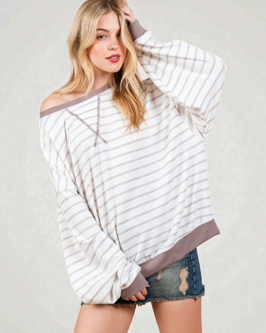 Taupe & Mocha Striped Pullover