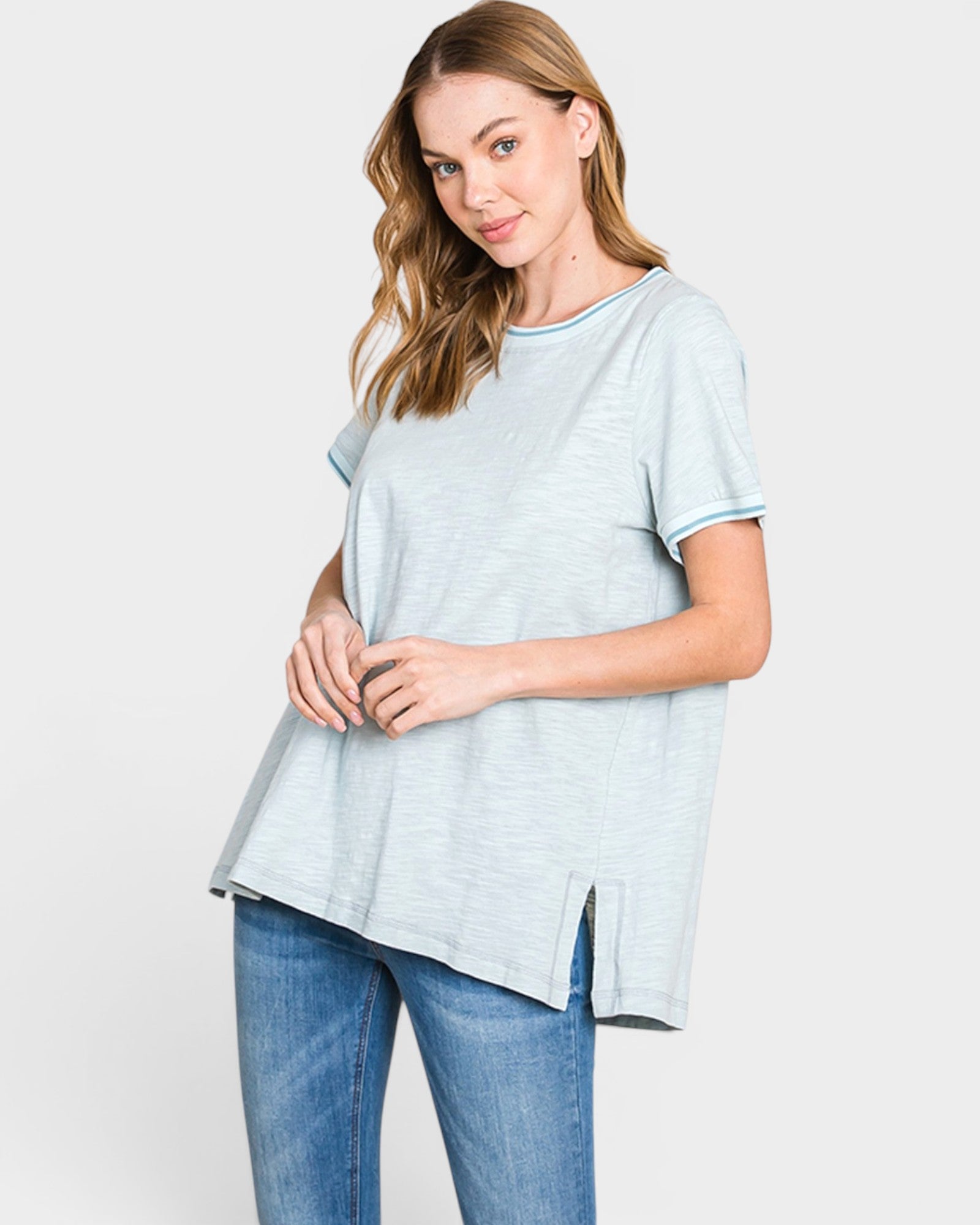 Seafoam Cotton Ringer Tee