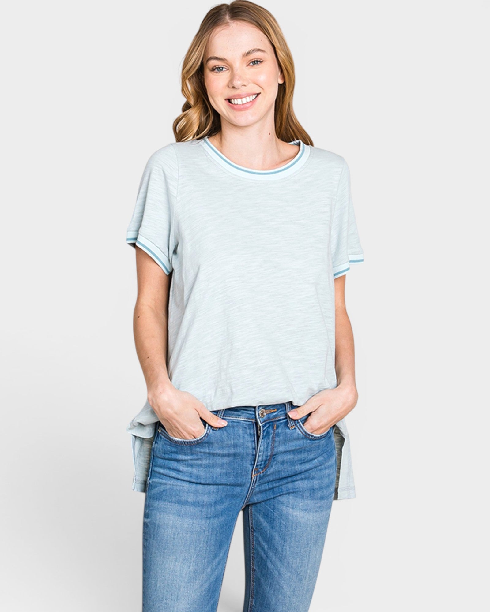 Seafoam Cotton Ringer Tee