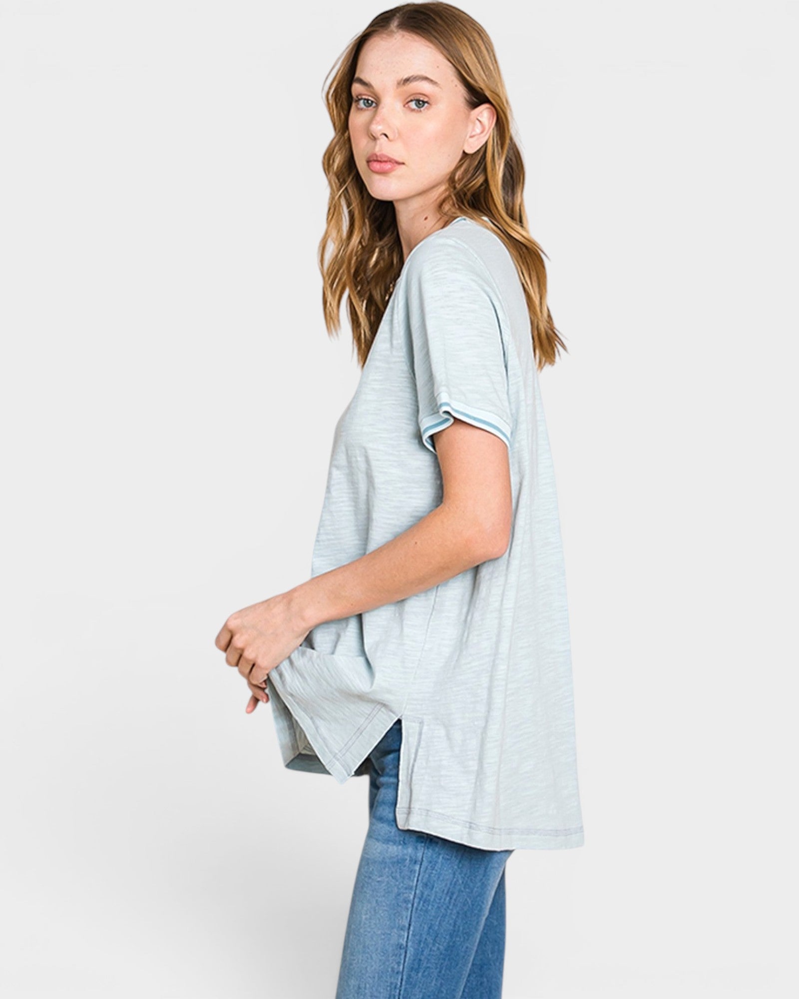 Seafoam Cotton Ringer Tee