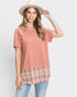 Marsala Plaid Hem Cotton Top