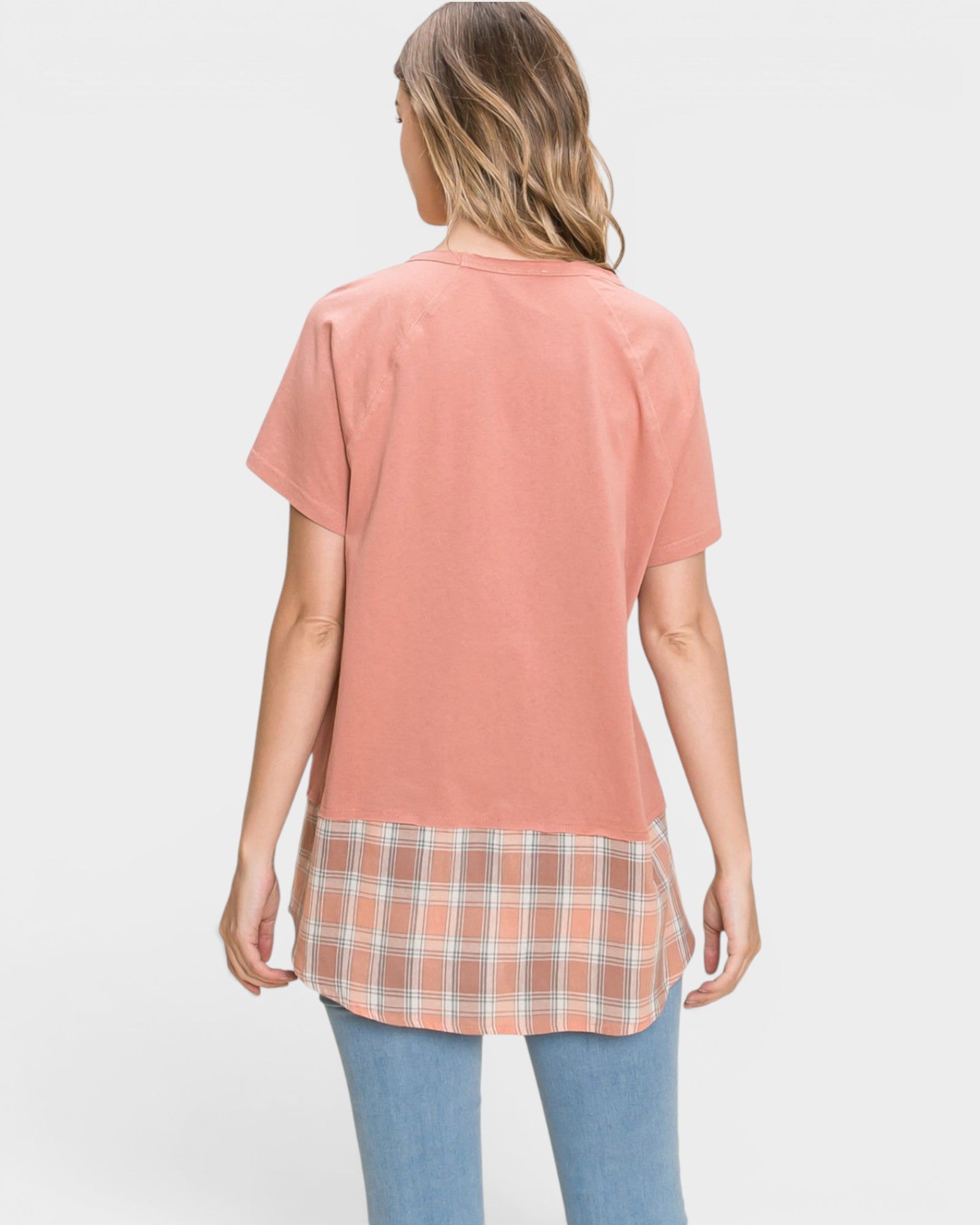 Marsala Plaid Hem Cotton Top