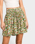 Falda pantalón con cintura fruncida y estampado floral verde