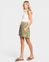 Falda pantalón con cintura fruncida y estampado floral verde