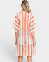 Vestido playero de rayas de media manga en color naranja