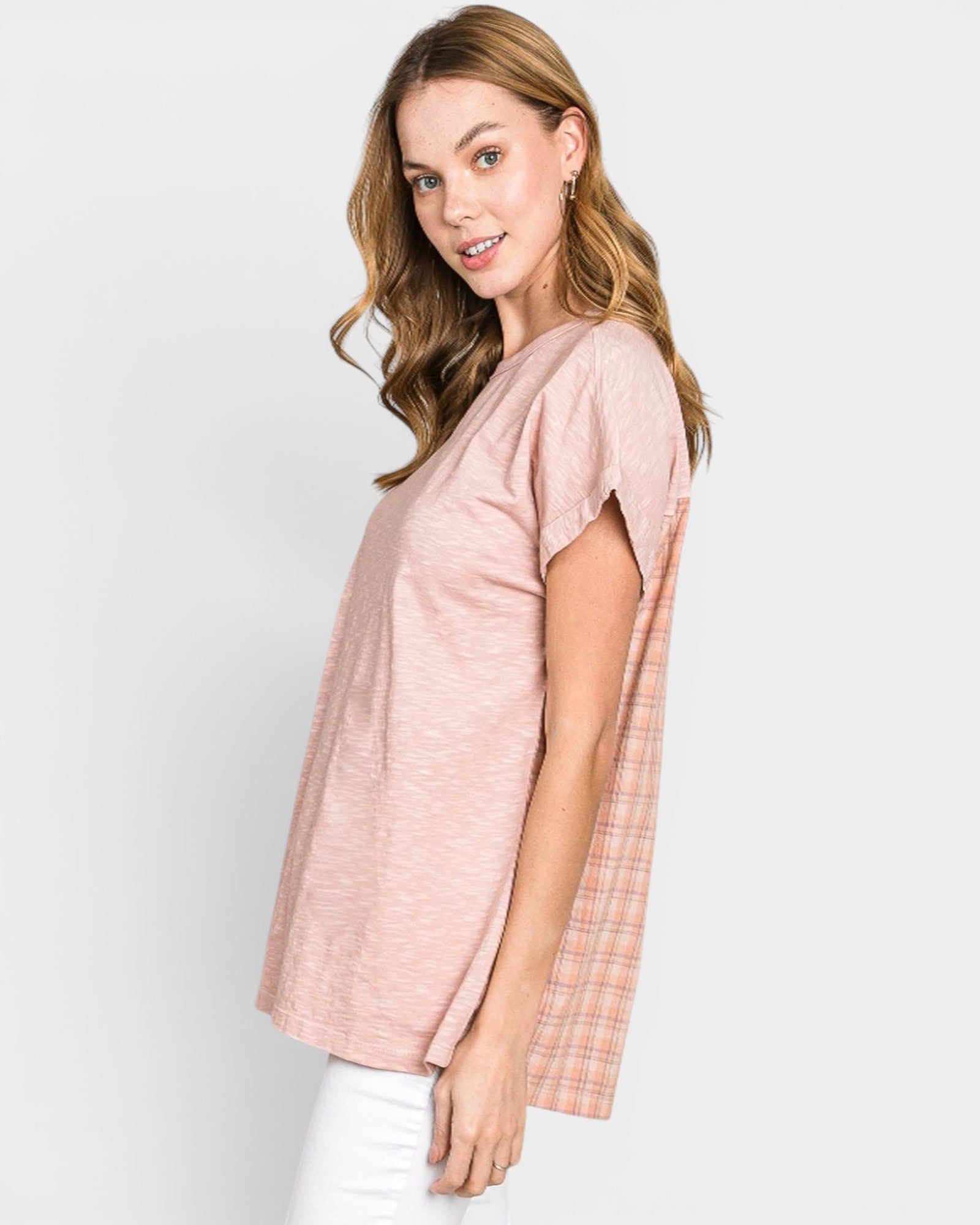Mauve Plaid Back Cotton Top