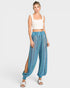 Pantalones de baño fruncidos a rayas en color aguamarina