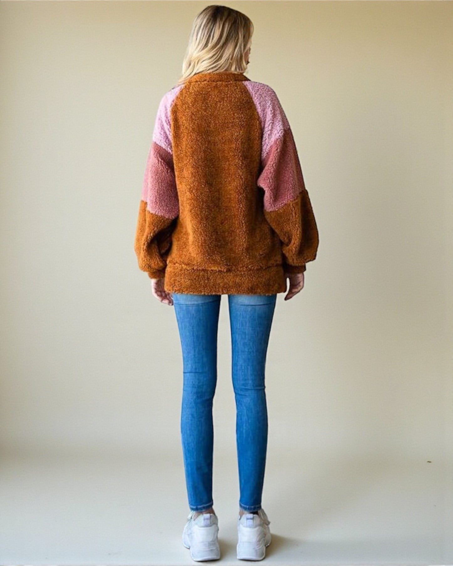 Toffee & Blush Colorblock Sherpa Pullover