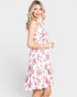 Vestido camisero corto sin mangas con volantes florales en color marfil